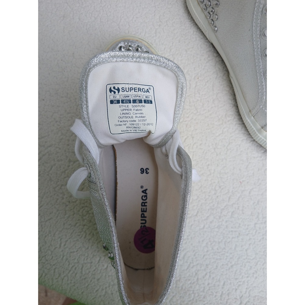 Superga High Top Sneakers Womens 6 Silver Good Studded Metallic S007U50 - Picture 5 of 9